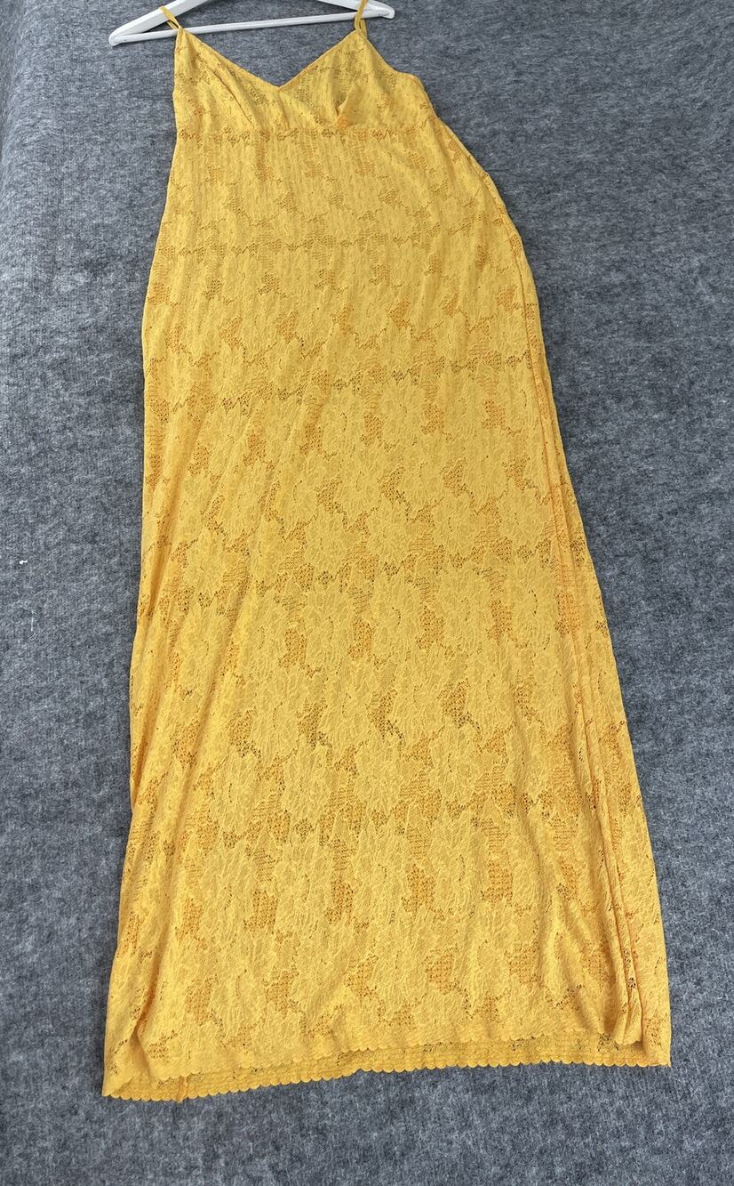 Alex Dress Medium Sundress Maxi Yellow A Line Lacy Womens Sleeveless N237